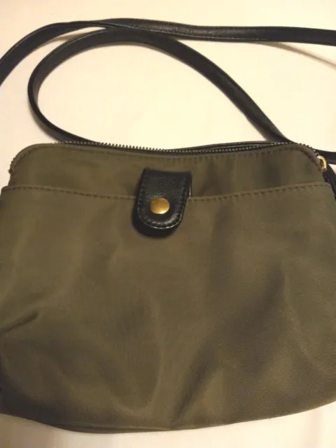 ~LD Olive Green Purse Handbag Over The Shoulder Bag Zipper Small Nylon~ 8" Wide