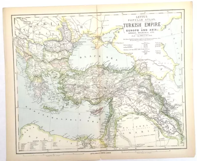 Turkish Empire In Europe And Asia,1884,Syria,M.lebanon,Armenia,Greece,Roumania