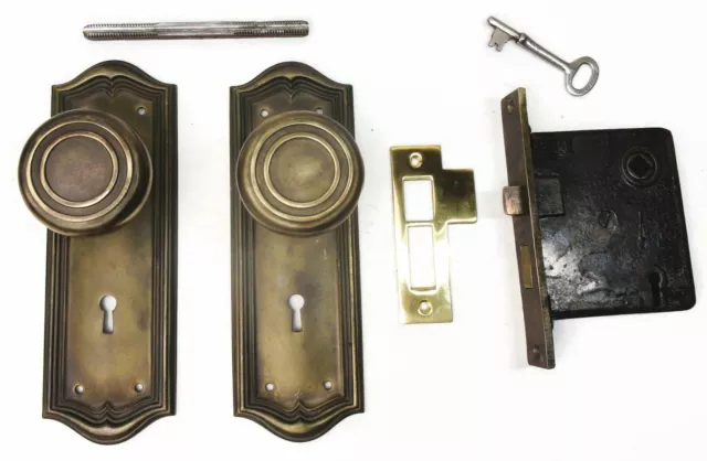 Antique Door Set Victorian / Eastlake Backplate Knob Mortise Lock Key Reclaimed