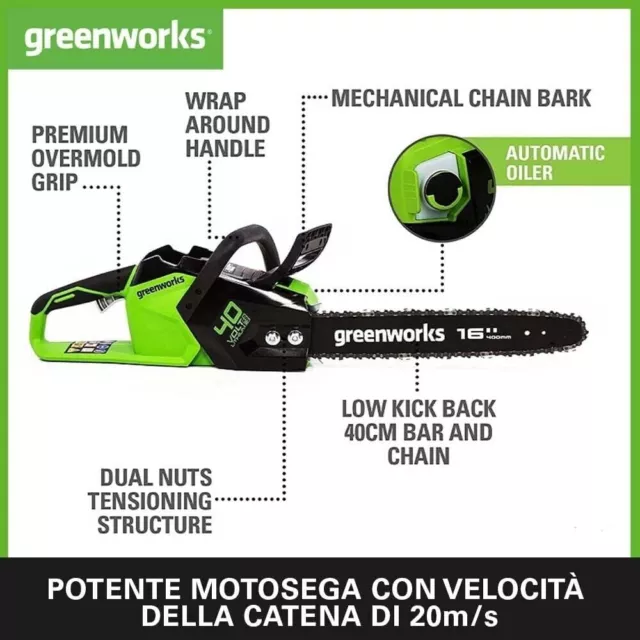 Motosierra Greenworks GD40CS18K2X 40cm Con 1x2Ah Y Cargador De Batería 40V 3