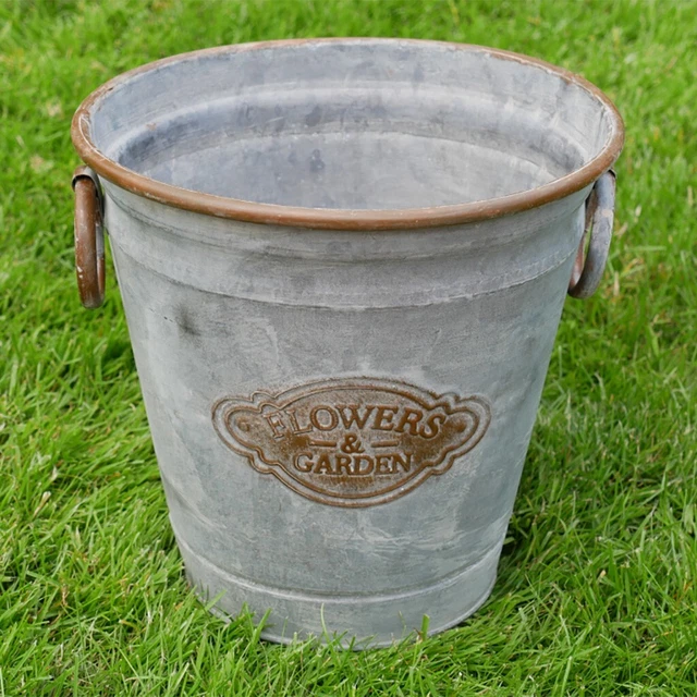 VINTAGE METAL TUB Planter Round Flowers & Garden Plant Pot Galvanised