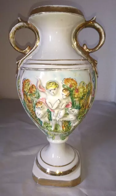 ANCIEN GRAND BEAU VASE EN PORCELAINE signé CAPODIMENTE ITALIE motif AMPHITRINE