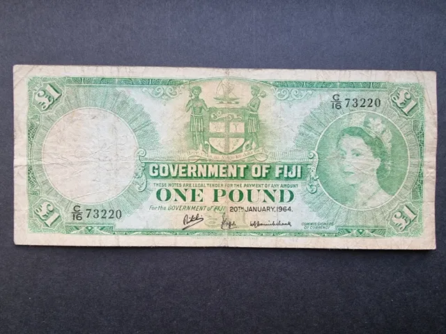 Fiji 20-01-1964 One Pound QEII Portrait, Scarce banknote £1