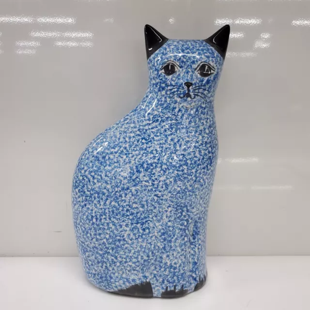 Vintage N.S. Gustin Art Pottery Ceramic Porcelain Light Blue Cat Figurine Statue