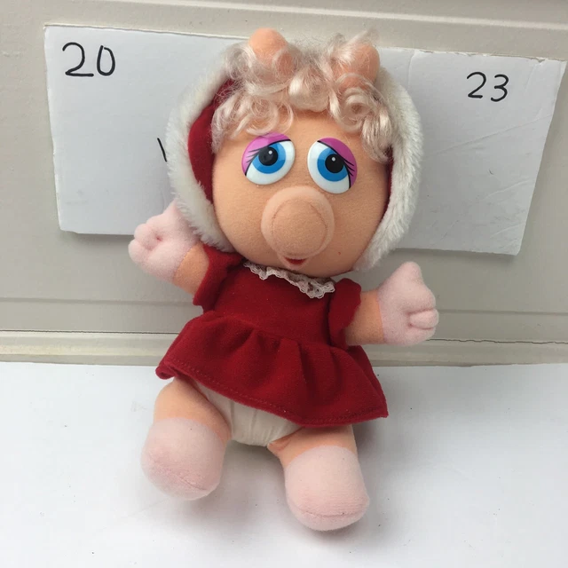 B53 Vintage 1987 Muppet Babies Miss Piggy Plush Toy With Red Dress, Jim Henson