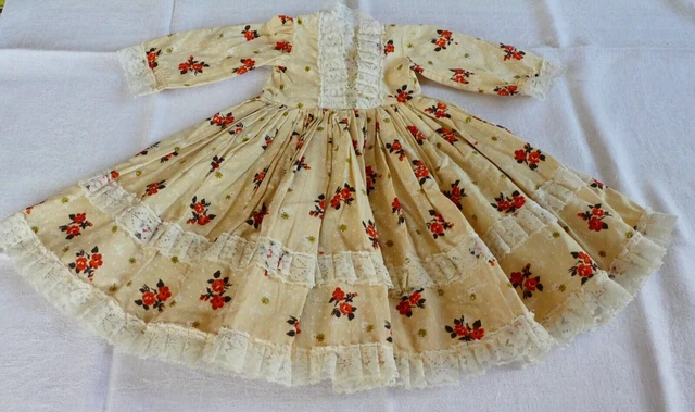 Robe Pour Pour Poupee Jumeau Sfbj Autre Poupee Ancienne En Coton Fleuri Broderie
