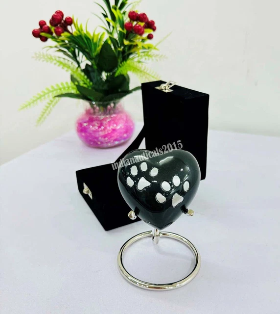Black Heart Keepsake Foot Print Urn,Cremation Heart Shaped Urn with Stand & Box