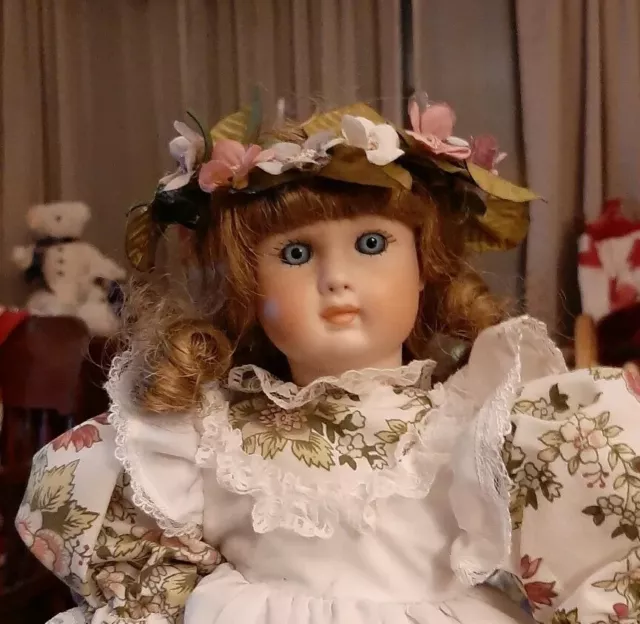 A Henri Rostal Mon Trésor bisque head musical pull-along doll, French circa  1914