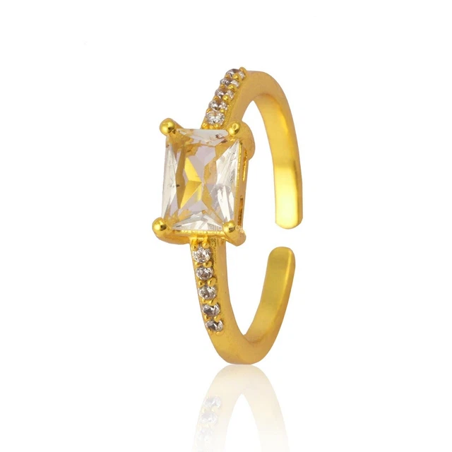 Bague Vintage Plaqué Rhodium Bague Cœur Art Déco - Zircon Cubique - Laiton Plaqué Rhodium - Taille 7 Bague Anti Stress