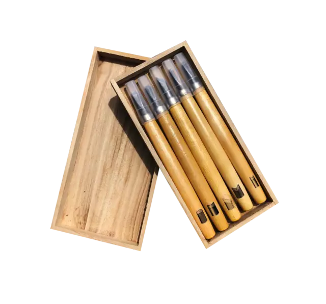 Carving knives，Wooden Handle 5-pc-set，Hitachi Blue Paper,Bimetal Clad Steel