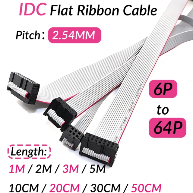 IDC 6-64 Pin Flat Ribbon Cable Female Connector Length 10CM - 5M Pitch 2.54mm