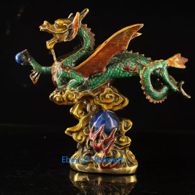 Old Chinese Cloisonne Brass Handwork Carved Fly Dragon Statue