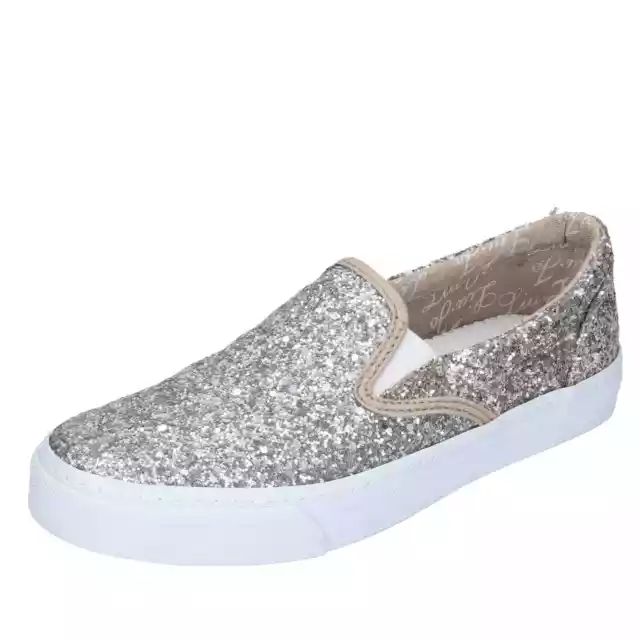 scarpe bambina LIU JO 35 EU sneakers platino glitter UM21148 SLIP ON DE95