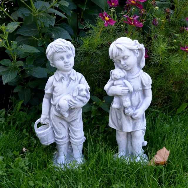 Massif Figures de Pierre Set Garçon Et Fille Enfants Statues En fonte Frostfes