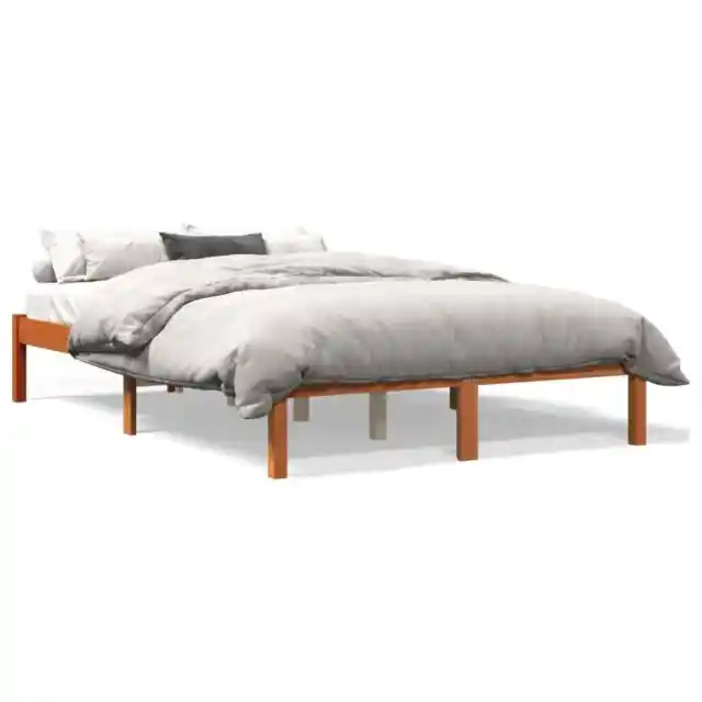Estructura de cama madera maciza pino marrón cera 135x190 cm vidaXL