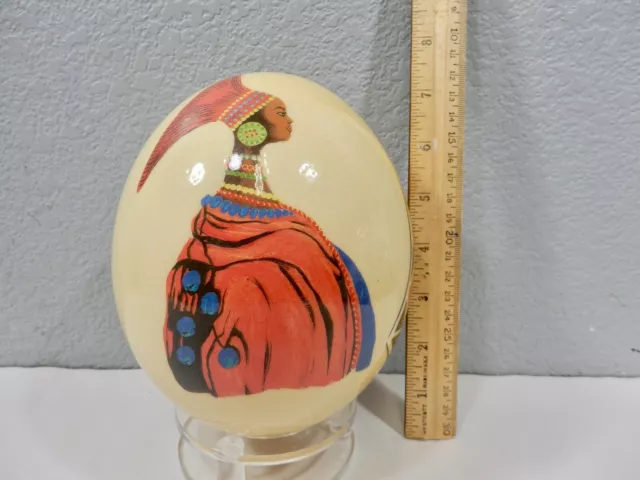 Vintage Ostrich Egg African Lady Portrait Signed By Artist Julie Morgan 7" Tall