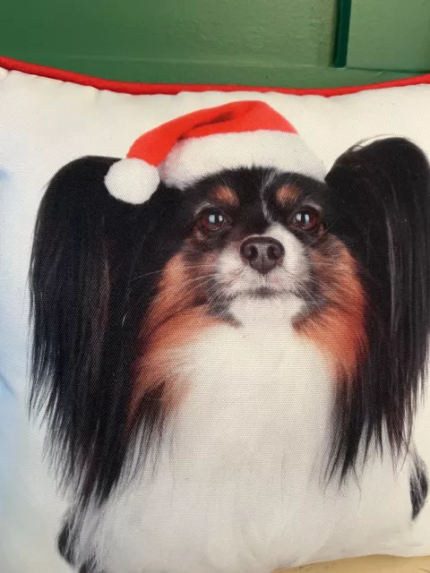 New Lava Brand Papillon Dog Christmas Pillow Santa Hat