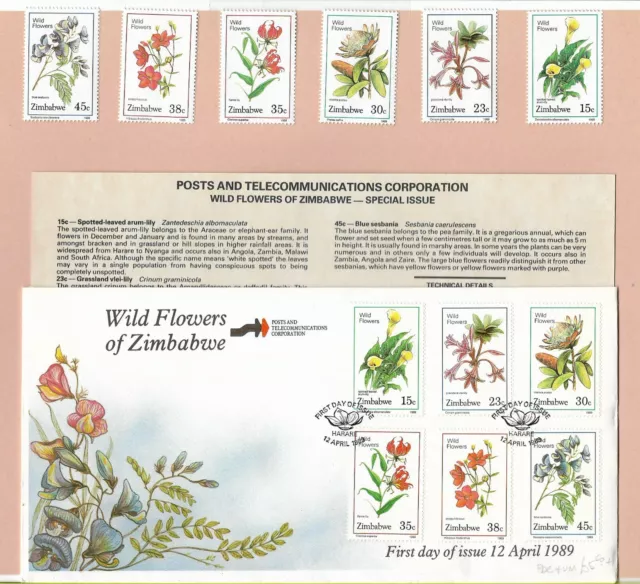 ZIMBABWE 1989&92 - 2 THEMATIC FDCs "WILD FLOWERS & MUSHROOMS",+ 2 UM SETs,INSER