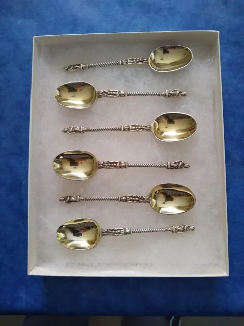 Superb Antique Victorian Era Set Of Six Sterling Silver Apostle / Figural Spoons