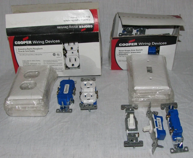 Cooper Wiring Devices Single Pole Switch Duplex Receptacle Wall Plate + 42PC NIP