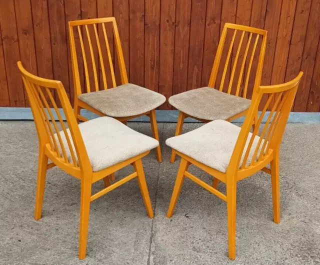 4x Esszimmerstühle Vintage Designer Stuhl Holz 60er Sprossenstuhl Danish 60s