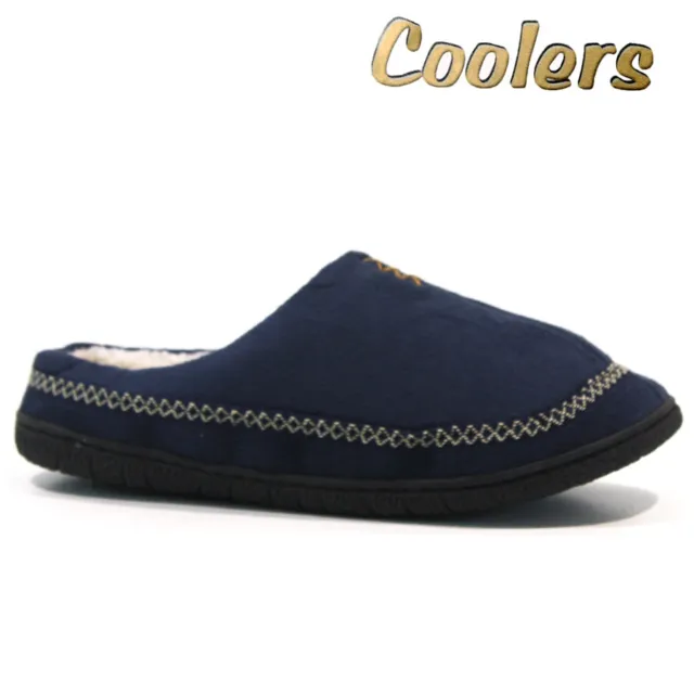 Mens Coolers Slippers Fleece Lined Casual Warm Slip On Mules Winter Fur Size 3