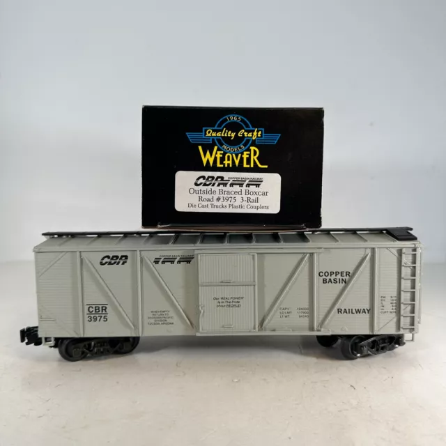 Weaver O Copper Basin Railway CBR 3975 Gray 3-Rail Outside Braced Boxcar in Box