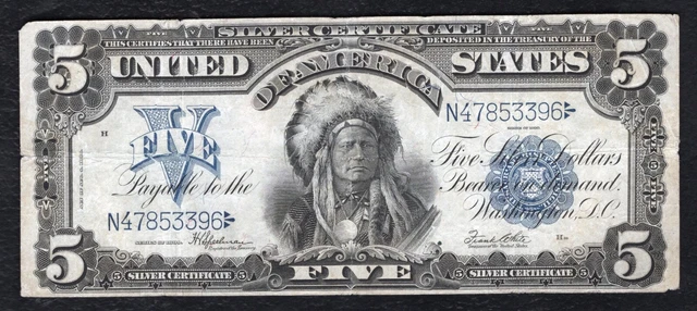 Fr. 281 1899 $5 Five Dollars “Chief” Silver Certificate Currency Note Very Fine
