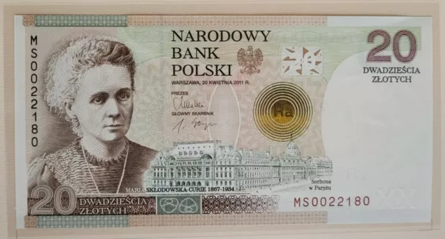 POLAND 20 zlotych 2011 UNC Commemorative Note Maria Sklodowska-Curie with Folder
