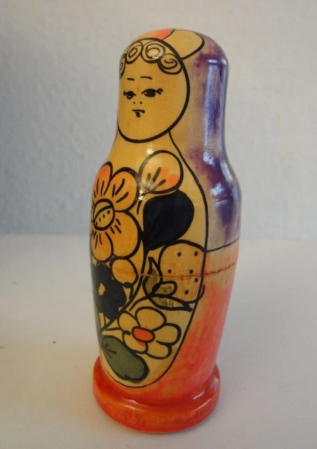 Alte Holzpuppen Matrjoschka 3-teilig Volkskunst Sowjetunion Vintage Matroschka