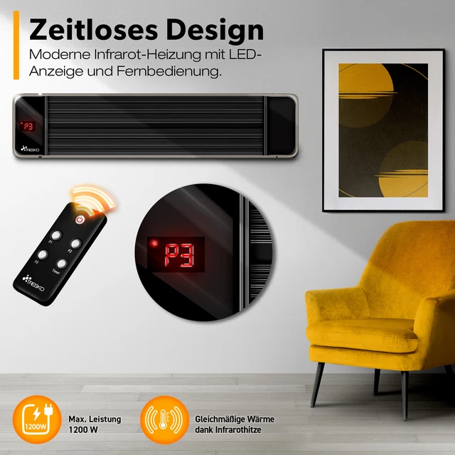TRESKO® Dunkelheizstrahler Infrarot Heiz Strahler Terrassenstrahler Schwarz IRD 2