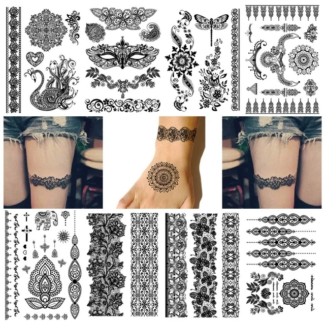 Adesivo Tatuaggio Temporaneo Finto - Manica Intera Colorata Floreale Impermeabile Donna
