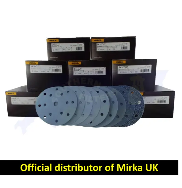 Mirka Basecut HookNLoop 150mm Sanding Discs 25/50/100 6" Abrasive Grit 40 to 600
