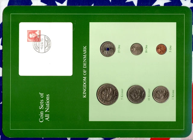 Coin Sets of All Nations Denmark w/card All 1988 but 5,10 Ore 1984