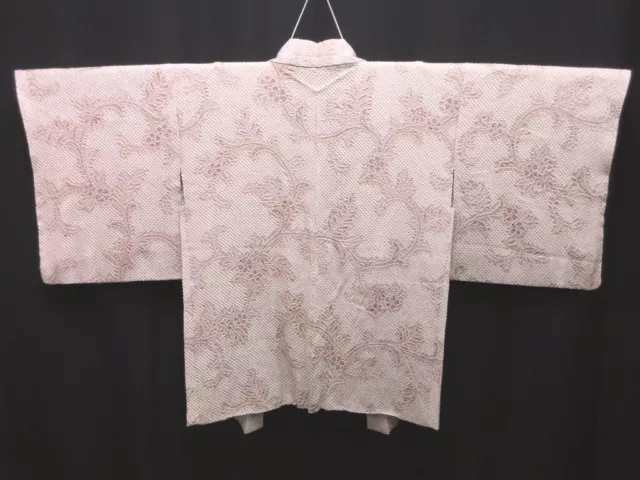 7597H4 Silk Vintage Japanese Kimono Haori Jacket Full Shibori Botanical