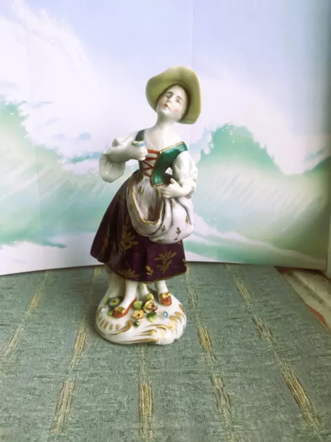 Antique Sitzendorf Porcelain Figure lady German c.1890 Figurine Fine Germany aaa 2