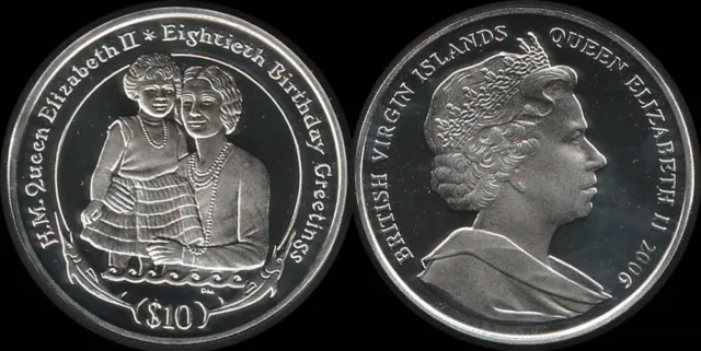 British Virgin Islands: 2006 Ten Dollars QEII 80th Birthday silver $10