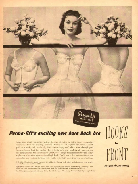1957 VINTAGE LINGERIE Ad, Perma-Lift Bare Back Bra -102713 $8.99 - PicClick