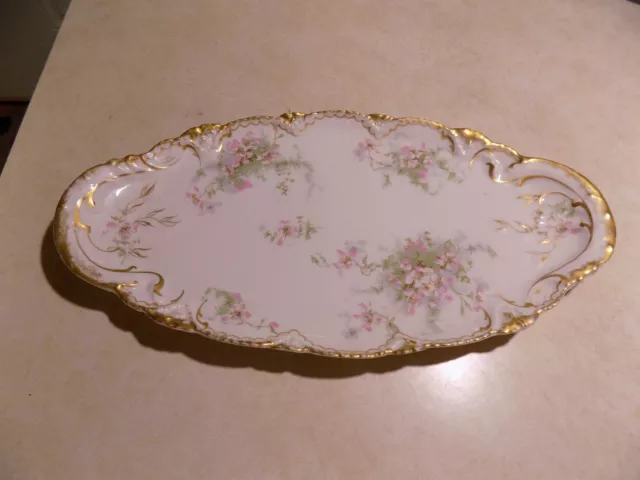 Theodore Haviland antique Limoges patent applied for pink Gold floral platter