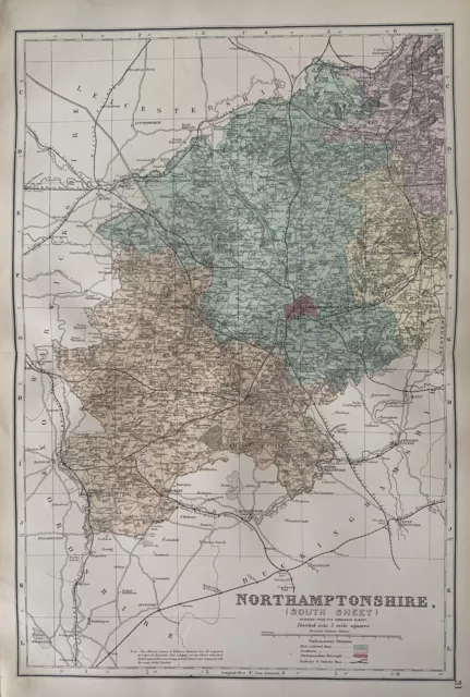 1883 South Northamptonshire Hand Coloured Antique County Map by G.W. Bacon