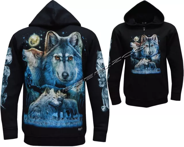 New Wolf Pack Howling Wolf at Moon Zip Zipped Hoodie Hoody Jacket M - 3XL