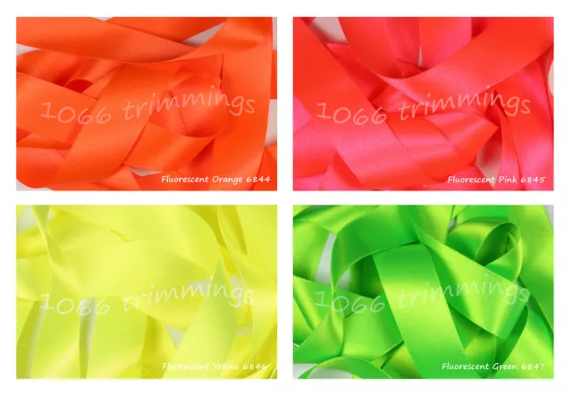 Double Satin Ribbon Berisfords Bright Fluorescent Short Lengths or Full Reels