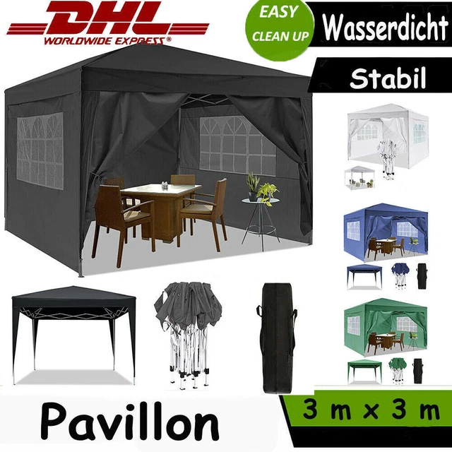 Pavillon 3x3m Partyzelt Gartenpavillon UV-Schutz Bierzelt Festzelt Gartenzelt DE