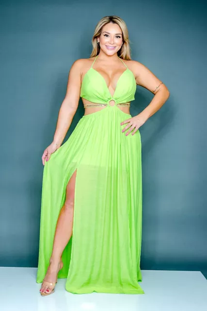 SEXY Long Dress SIZE 3X Green WOMENS PLUS Straps PADDED BUST Gown DRAG Summer