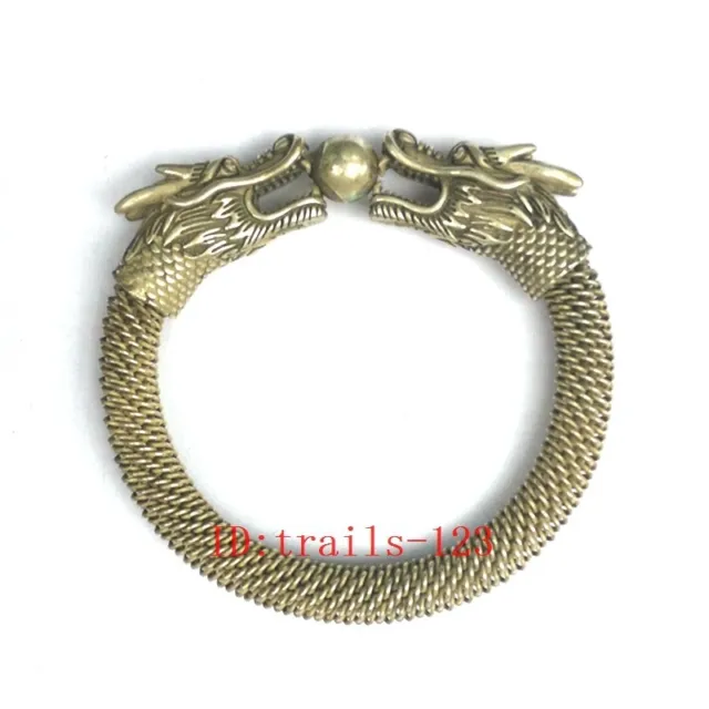 Old Chinese Tibet Silver Carving Dragon Handmade wire Exquisite Bracelet Gift 2