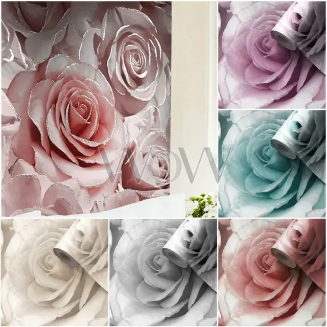 Muriva Madison Rose Glitter Wallpaper Luxury Petals Floral Flowers - 7 Colours