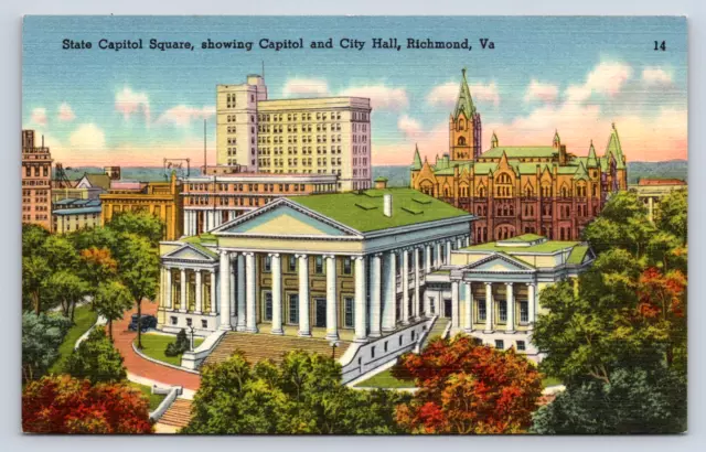 State Capitol Square City Hall Richmond Virginia Vintage Postcard