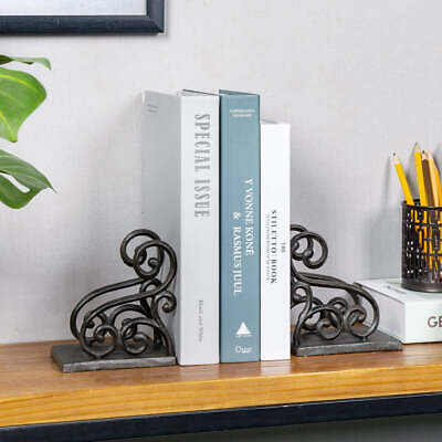 Scrollwork Cast Iron Bookends for Heavy Duty Books, Office Desk Book Stands