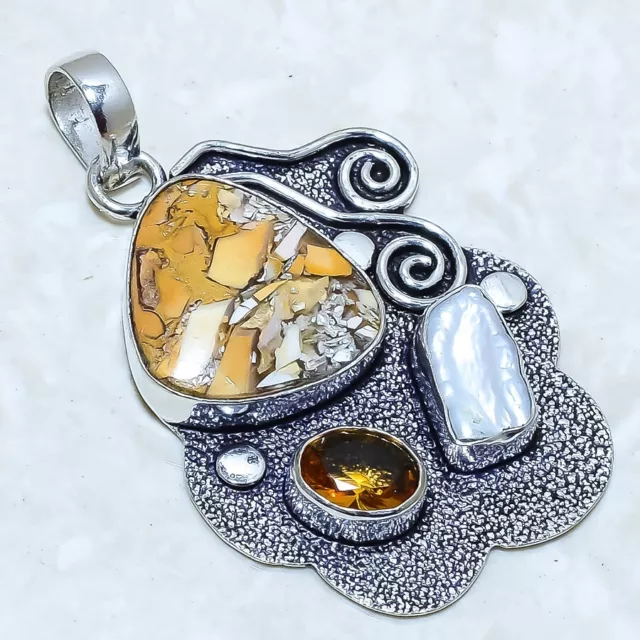 Brecciated Mookaite, Citrine Gemstone Silver Jewelry Pendant 2.0" PRJ10678