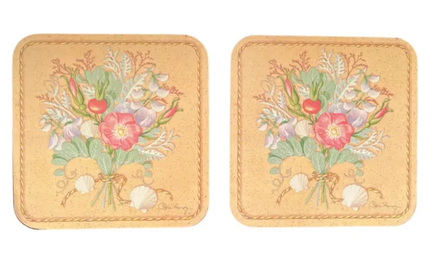 Claire Murray Signature Collection Trivets Coasters 7” Floral Shells Cork NIB